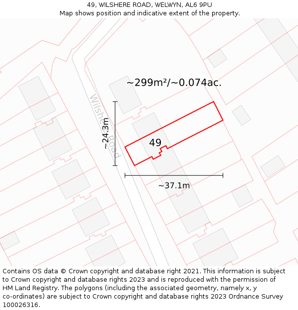 49, WILSHERE ROAD, WELWYN, AL6 9PU: Plot and title map