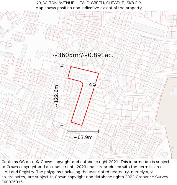 49, WILTON AVENUE, HEALD GREEN, CHEADLE, SK8 3LY: Plot and title map