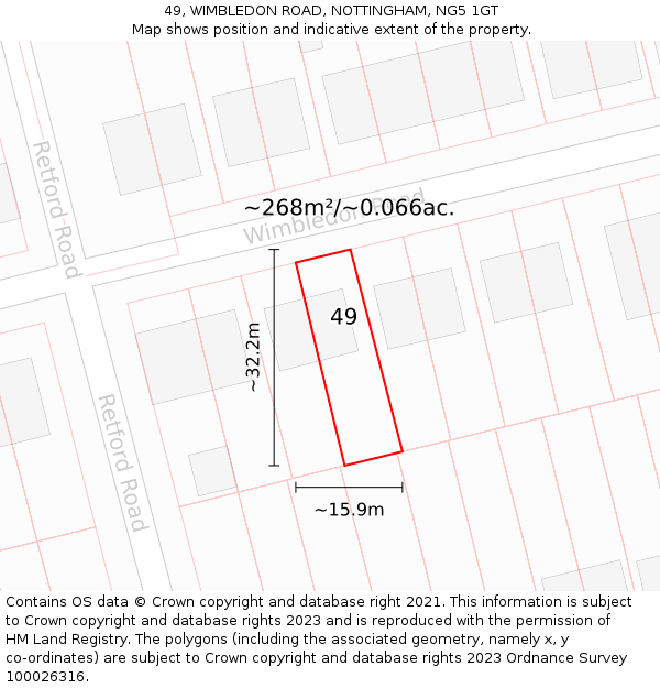 49, WIMBLEDON ROAD, NOTTINGHAM, NG5 1GT: Plot and title map