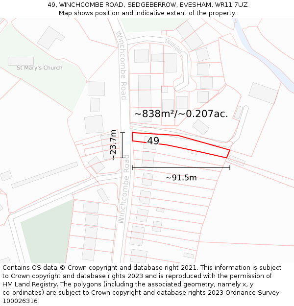 49, WINCHCOMBE ROAD, SEDGEBERROW, EVESHAM, WR11 7UZ: Plot and title map