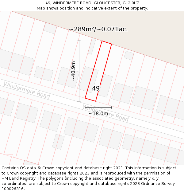 49, WINDERMERE ROAD, GLOUCESTER, GL2 0LZ: Plot and title map