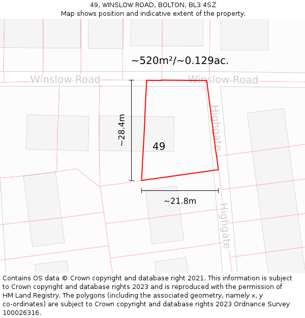 49, WINSLOW ROAD, BOLTON, BL3 4SZ: Plot and title map