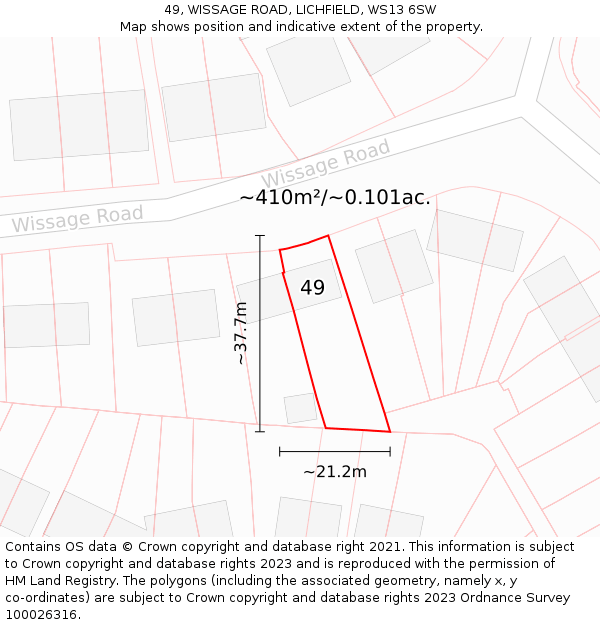 49, WISSAGE ROAD, LICHFIELD, WS13 6SW: Plot and title map