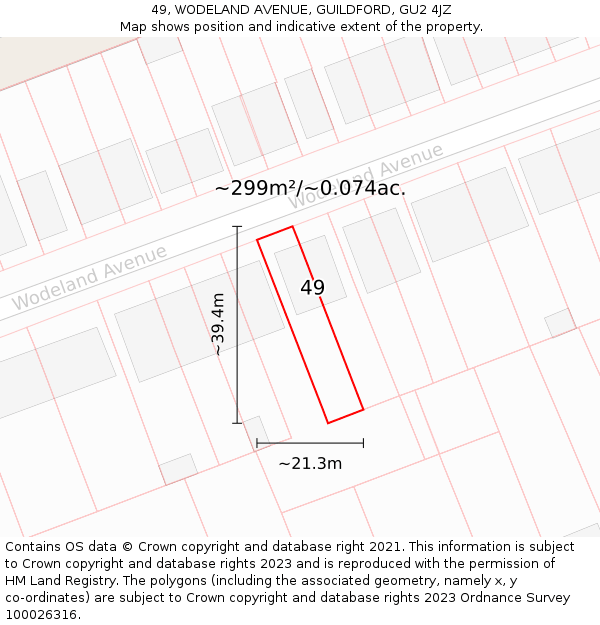49, WODELAND AVENUE, GUILDFORD, GU2 4JZ: Plot and title map