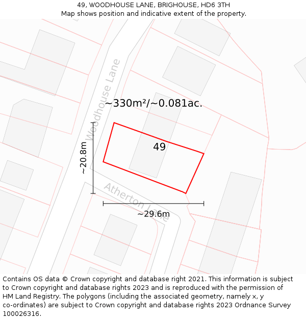 49, WOODHOUSE LANE, BRIGHOUSE, HD6 3TH: Plot and title map