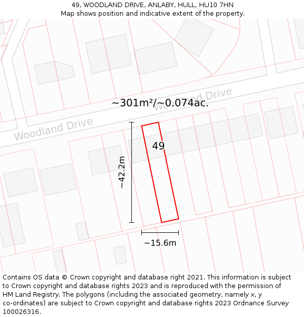 49, WOODLAND DRIVE, ANLABY, HULL, HU10 7HN: Plot and title map