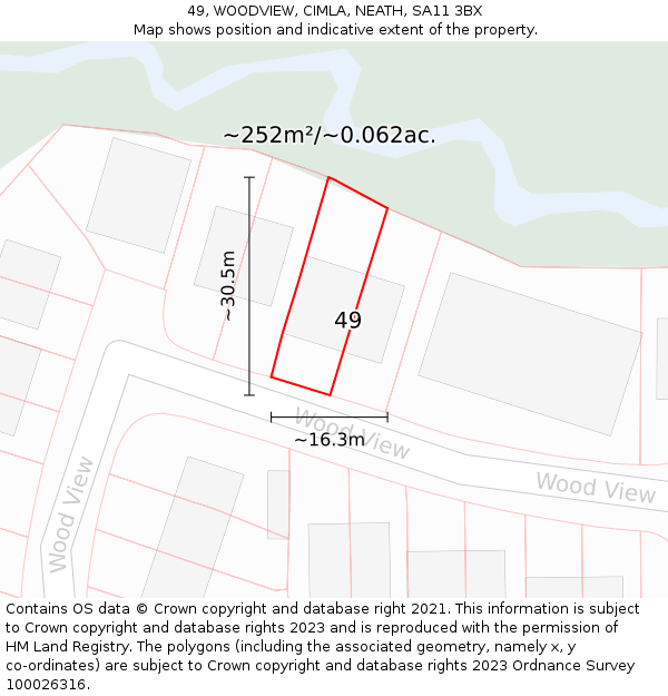 49, WOODVIEW, CIMLA, NEATH, SA11 3BX: Plot and title map