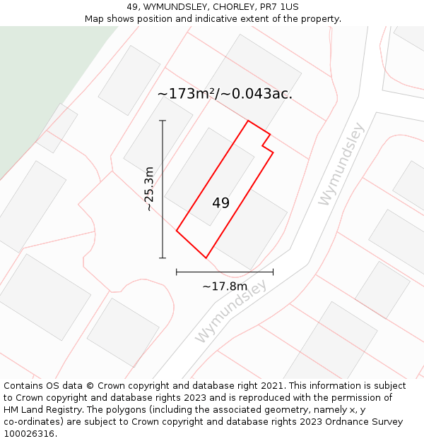 49, WYMUNDSLEY, CHORLEY, PR7 1US: Plot and title map