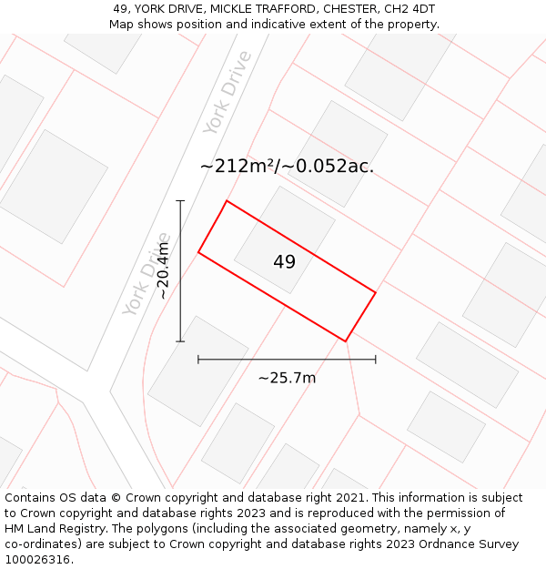 49, YORK DRIVE, MICKLE TRAFFORD, CHESTER, CH2 4DT: Plot and title map