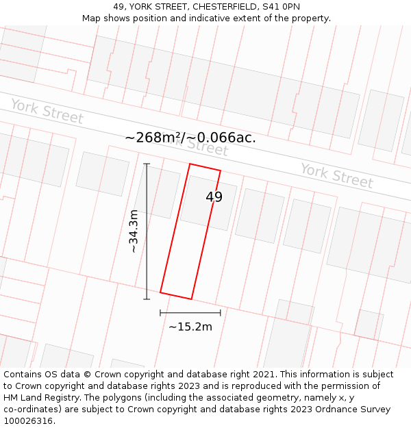 49, YORK STREET, CHESTERFIELD, S41 0PN: Plot and title map