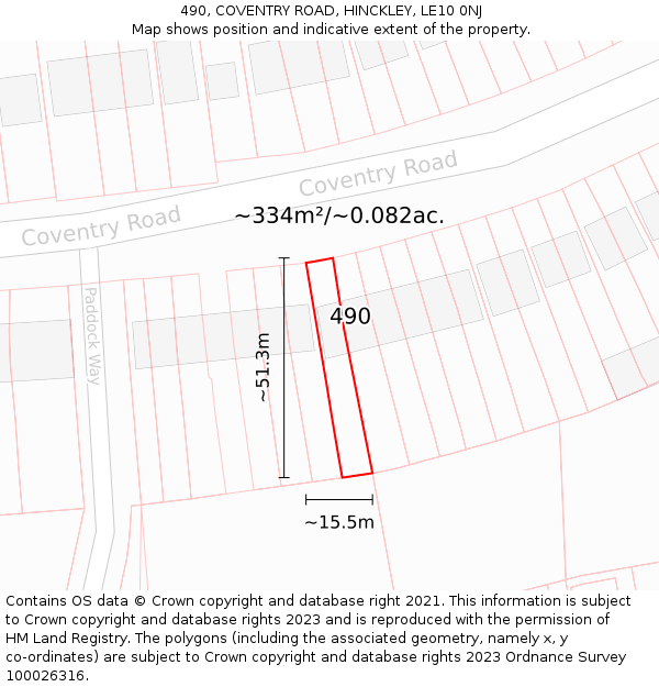 490, COVENTRY ROAD, HINCKLEY, LE10 0NJ: Plot and title map