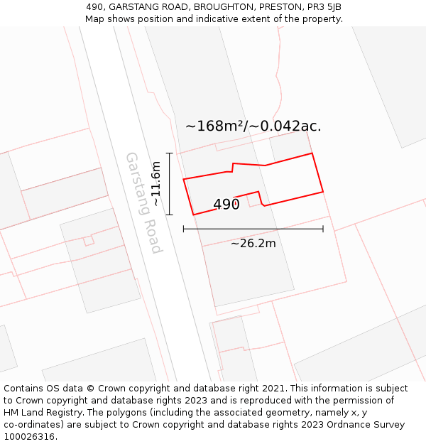 490, GARSTANG ROAD, BROUGHTON, PRESTON, PR3 5JB: Plot and title map