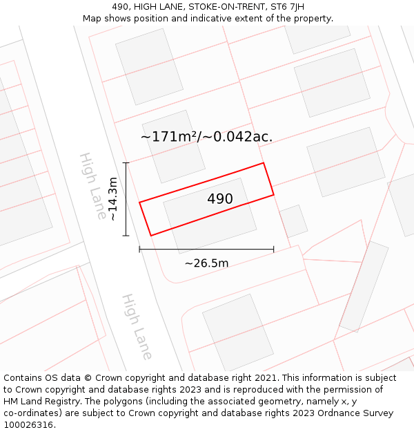 490, HIGH LANE, STOKE-ON-TRENT, ST6 7JH: Plot and title map
