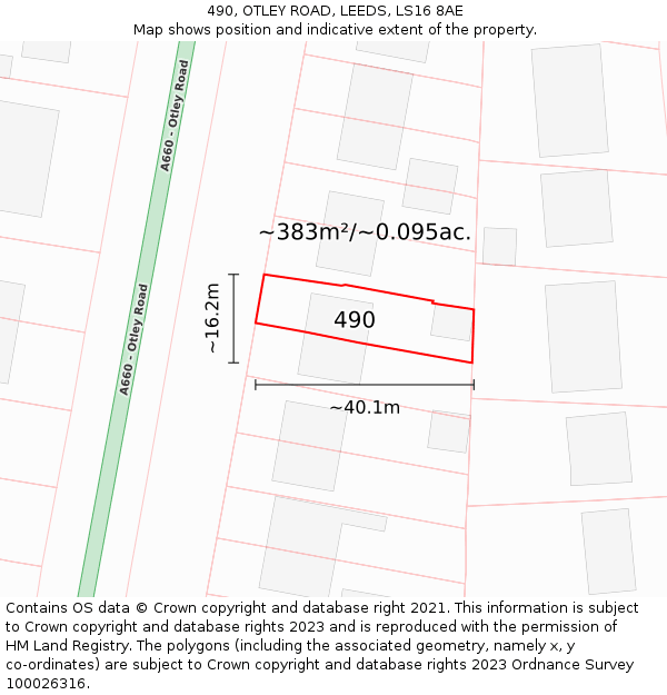 490, OTLEY ROAD, LEEDS, LS16 8AE: Plot and title map