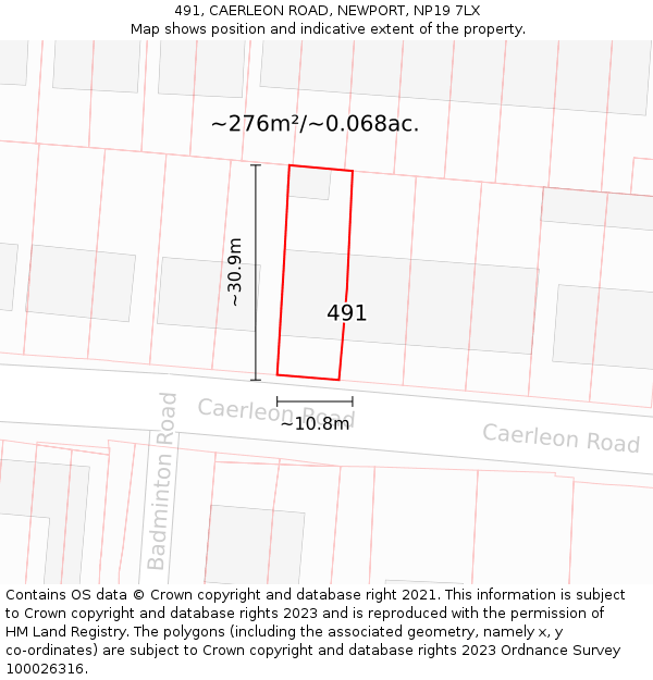 491, CAERLEON ROAD, NEWPORT, NP19 7LX: Plot and title map