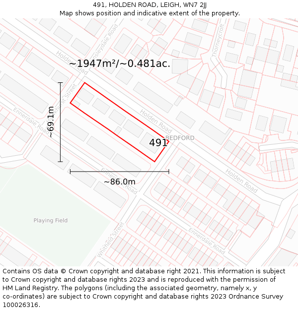 491, HOLDEN ROAD, LEIGH, WN7 2JJ: Plot and title map