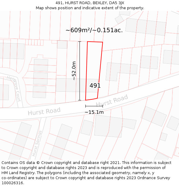 491, HURST ROAD, BEXLEY, DA5 3JX: Plot and title map