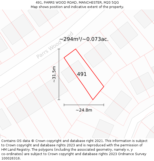 491, PARRS WOOD ROAD, MANCHESTER, M20 5QG: Plot and title map