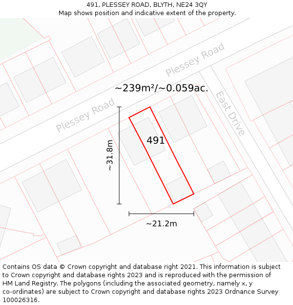 491, PLESSEY ROAD, BLYTH, NE24 3QY: Plot and title map