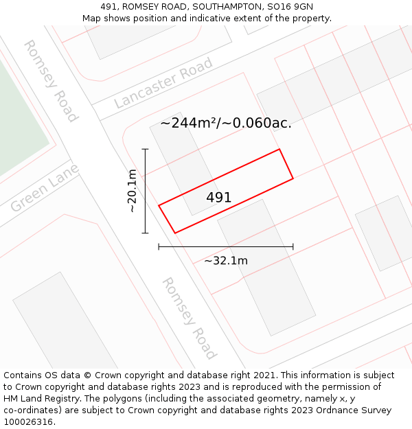 491, ROMSEY ROAD, SOUTHAMPTON, SO16 9GN: Plot and title map