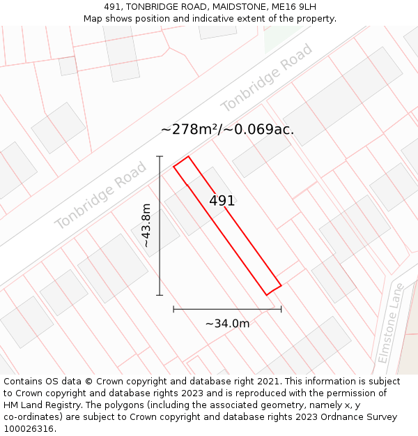491, TONBRIDGE ROAD, MAIDSTONE, ME16 9LH: Plot and title map