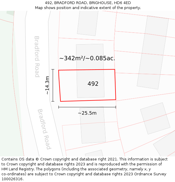 492, BRADFORD ROAD, BRIGHOUSE, HD6 4ED: Plot and title map