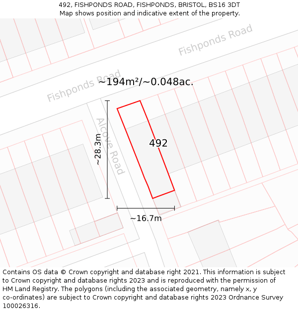 492, FISHPONDS ROAD, FISHPONDS, BRISTOL, BS16 3DT: Plot and title map