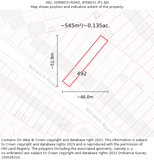 492, NORWICH ROAD, IPSWICH, IP1 6JS: Plot and title map