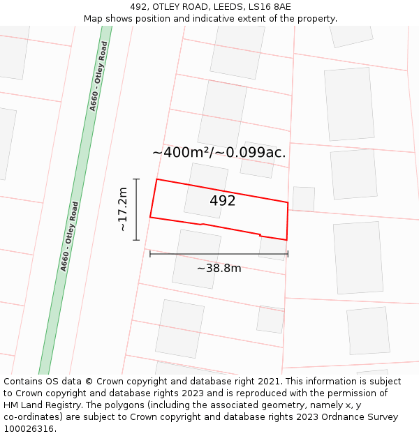 492, OTLEY ROAD, LEEDS, LS16 8AE: Plot and title map