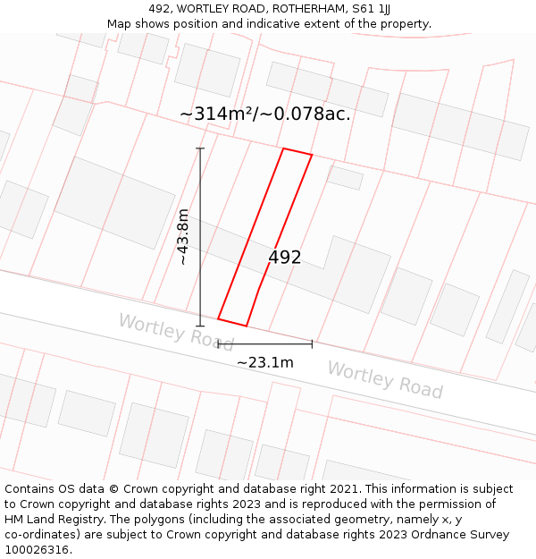 492, WORTLEY ROAD, ROTHERHAM, S61 1JJ: Plot and title map