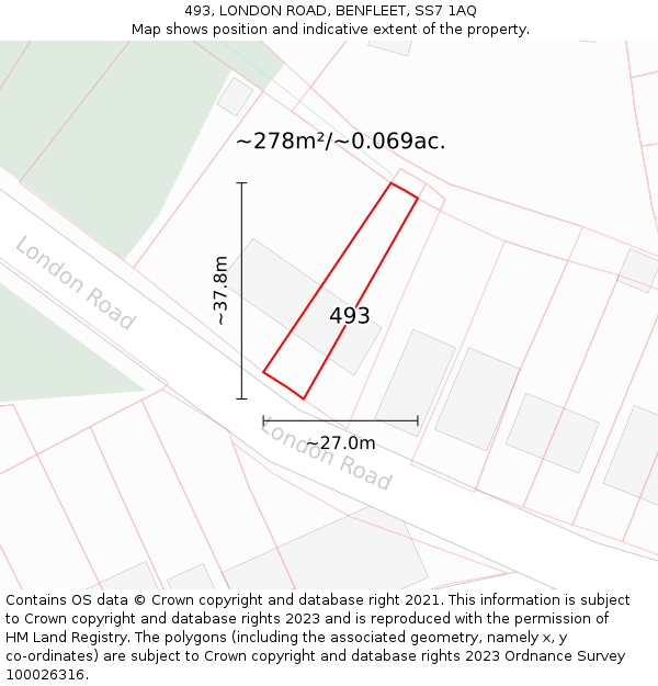 493, LONDON ROAD, BENFLEET, SS7 1AQ: Plot and title map