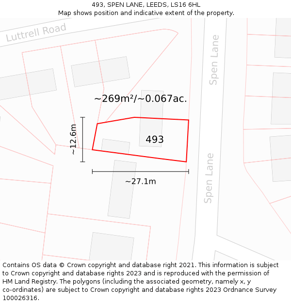 493, SPEN LANE, LEEDS, LS16 6HL: Plot and title map