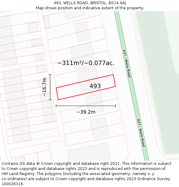 493, WELLS ROAD, BRISTOL, BS14 9AJ: Plot and title map