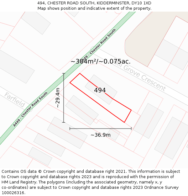 494, CHESTER ROAD SOUTH, KIDDERMINSTER, DY10 1XD: Plot and title map