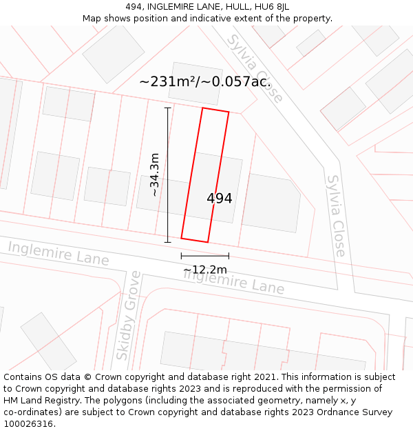 494, INGLEMIRE LANE, HULL, HU6 8JL: Plot and title map