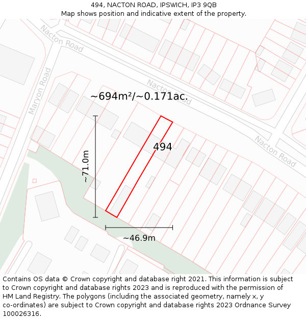 494, NACTON ROAD, IPSWICH, IP3 9QB: Plot and title map