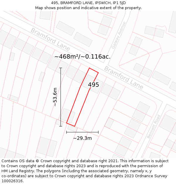 495, BRAMFORD LANE, IPSWICH, IP1 5JD: Plot and title map