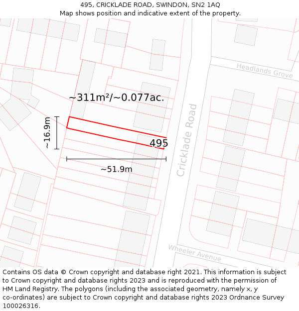 495, CRICKLADE ROAD, SWINDON, SN2 1AQ: Plot and title map