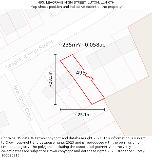 495, LEAGRAVE HIGH STREET, LUTON, LU4 0TH: Plot and title map