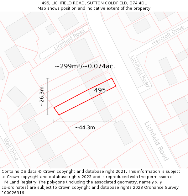 495, LICHFIELD ROAD, SUTTON COLDFIELD, B74 4DL: Plot and title map