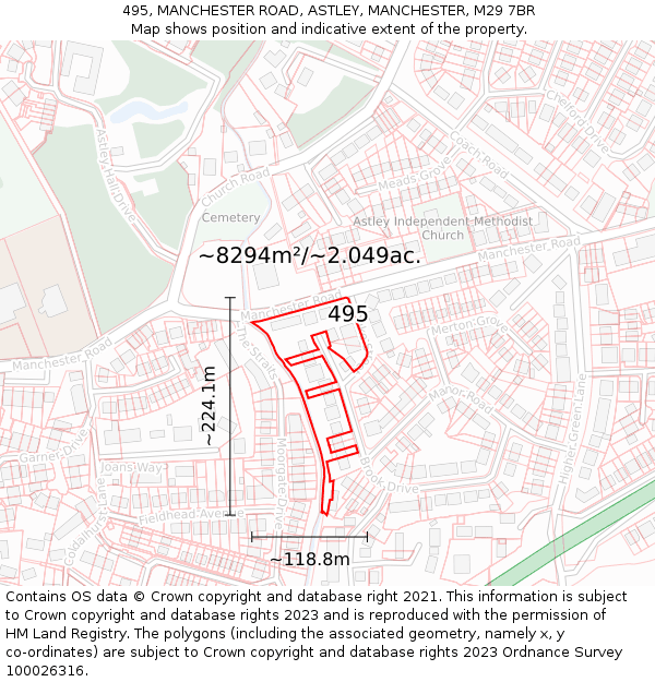 495, MANCHESTER ROAD, ASTLEY, MANCHESTER, M29 7BR: Plot and title map