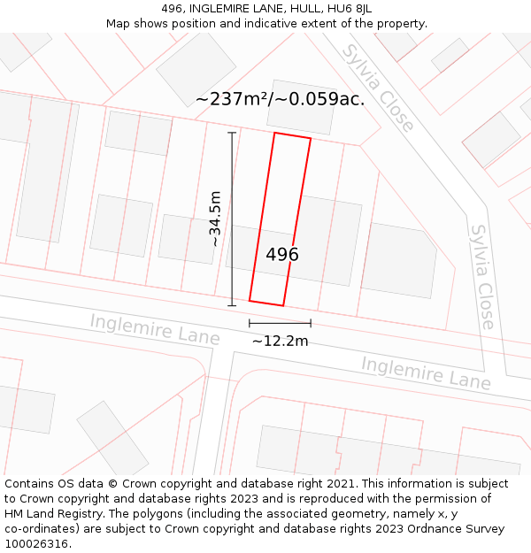 496, INGLEMIRE LANE, HULL, HU6 8JL: Plot and title map