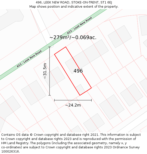 496, LEEK NEW ROAD, STOKE-ON-TRENT, ST1 6EJ: Plot and title map