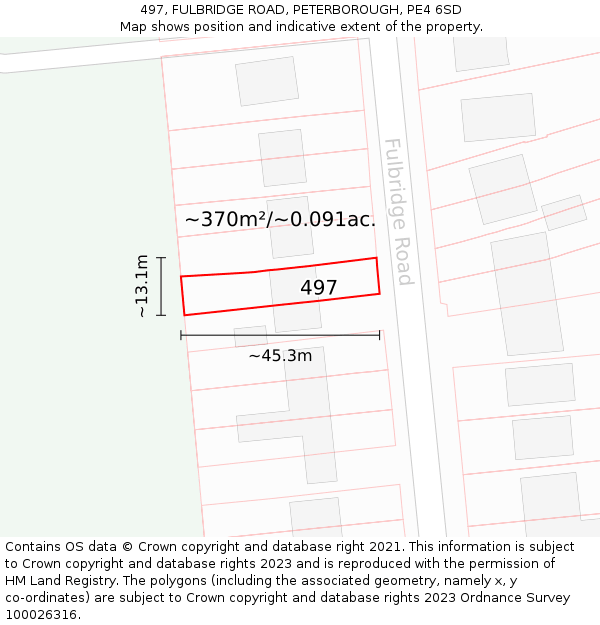 497, FULBRIDGE ROAD, PETERBOROUGH, PE4 6SD: Plot and title map