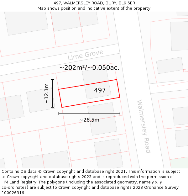 497, WALMERSLEY ROAD, BURY, BL9 5ER: Plot and title map