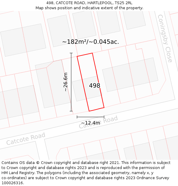 498, CATCOTE ROAD, HARTLEPOOL, TS25 2RL: Plot and title map