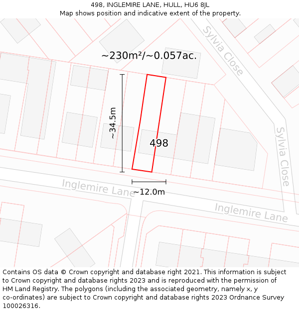 498, INGLEMIRE LANE, HULL, HU6 8JL: Plot and title map