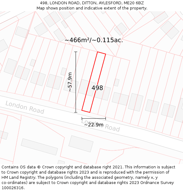 498, LONDON ROAD, DITTON, AYLESFORD, ME20 6BZ: Plot and title map