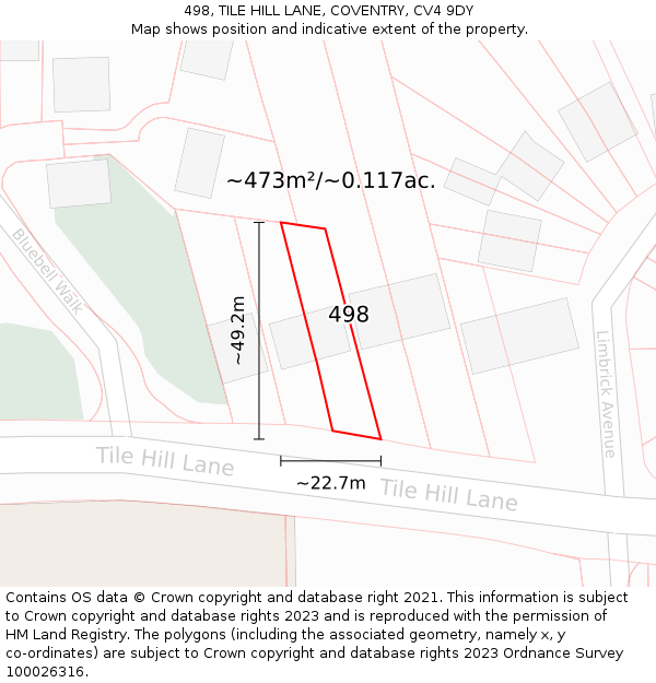 498, TILE HILL LANE, COVENTRY, CV4 9DY: Plot and title map