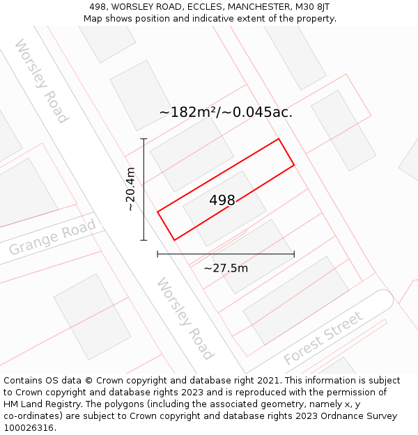 498, WORSLEY ROAD, ECCLES, MANCHESTER, M30 8JT: Plot and title map